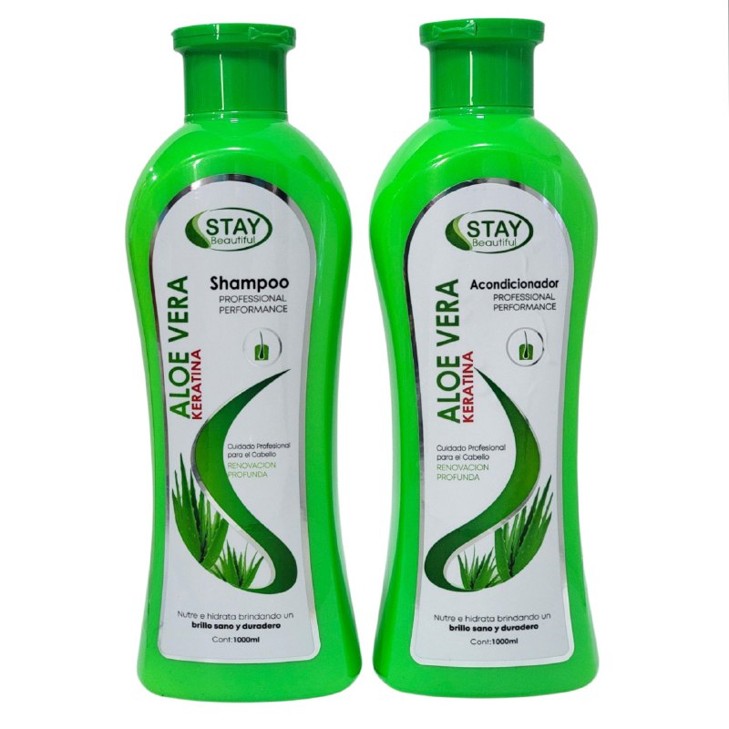 SET DE SHAMPOO Y ACONDICIONADOR DE ALOE VERA Y QUERATINA ESTIMULA EL CUERO CABELLUDO Y EL CRECIMIENTO STAY BEAUTIFUL 1000MLX2