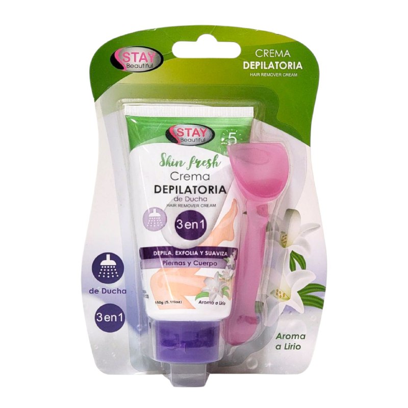 CREMA DEPILATORIA CORPORAL 3 EN 1 DEPILA EXFOLIA Y SUAVIZA AROMA A LIRIO FRESCO STAY BEAUTIFUL 150G