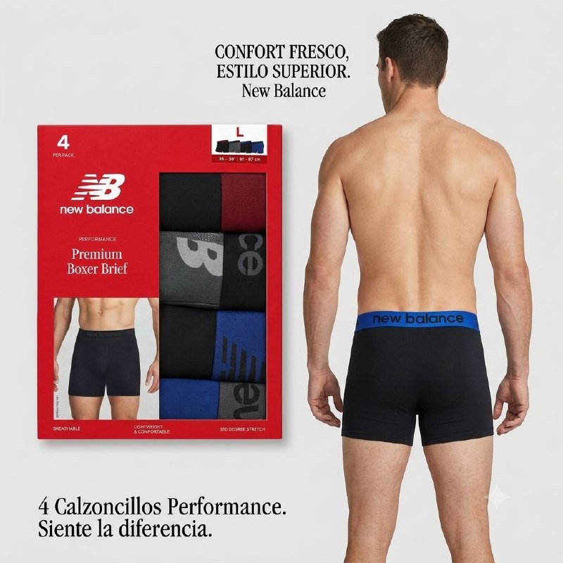 ROPA INTERIOR PARA CABALLERO NEW BALANCE BOXER BRIEF 4 UNIDADES