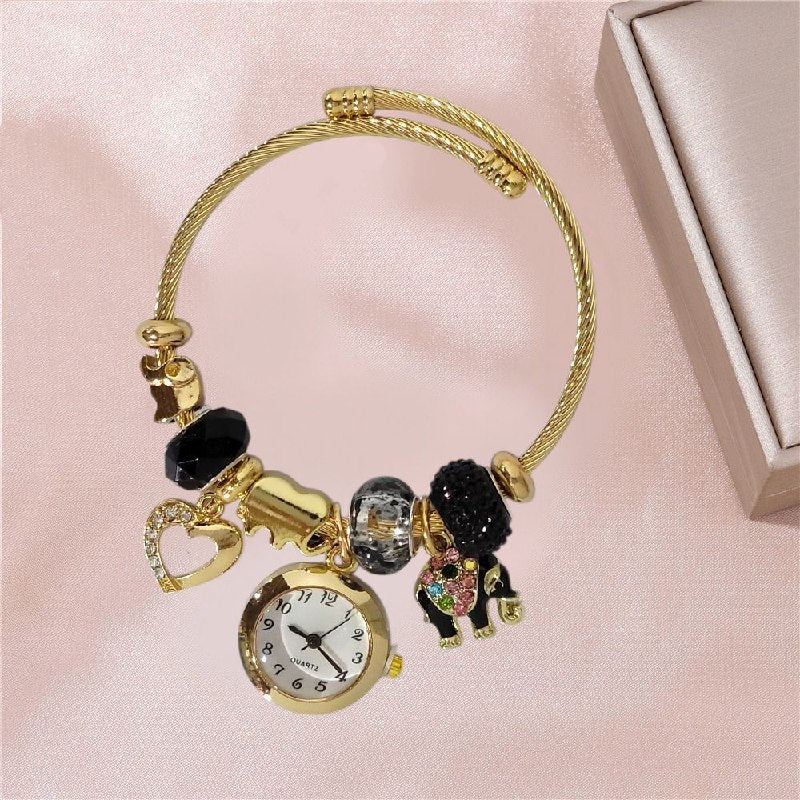 RELOJ ECONOMICO ESTILO PANDORA PARA DAMA DE ACERO CON BAÑO DE ENCHAPE