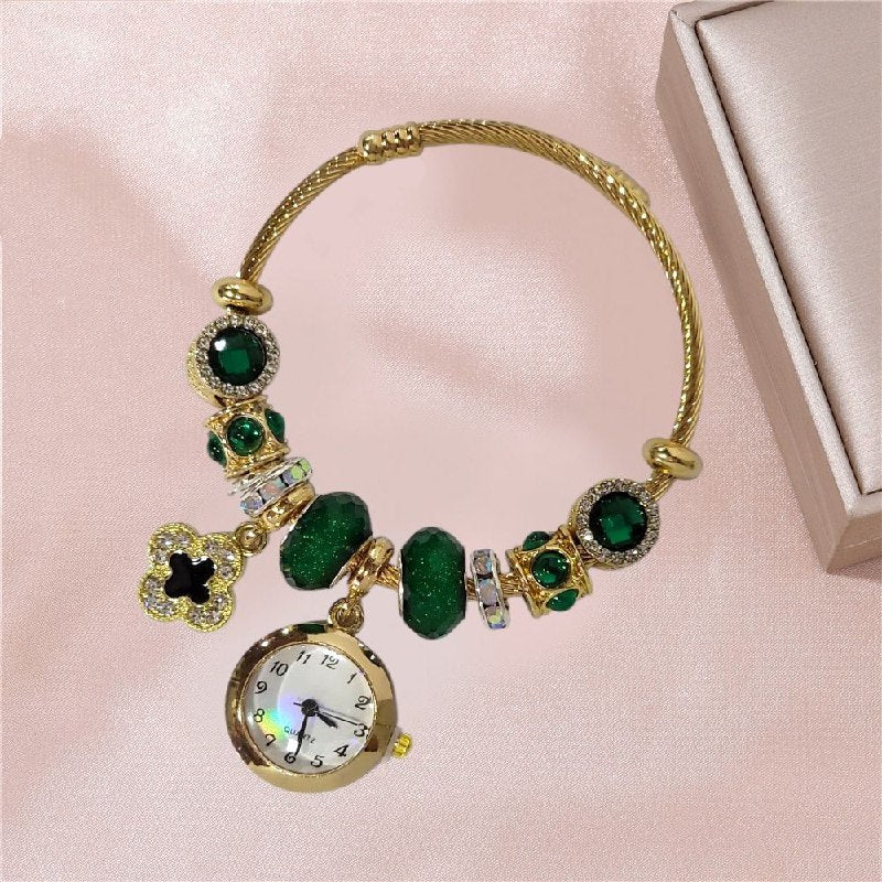 RELOJ ECONOMICO ESTILO PANDORA PARA DAMA DE ACERO CON BAÑO DE ENCHAPE
