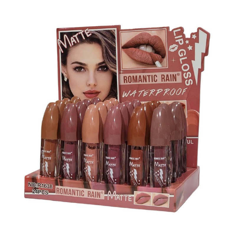 BRILLO LABIAL MATTE, LABIOS MAS VOLUMENOS Y HERMOSOS, RESISTENTE AL AGUA 6 TONOS ROMANTIC RAIN