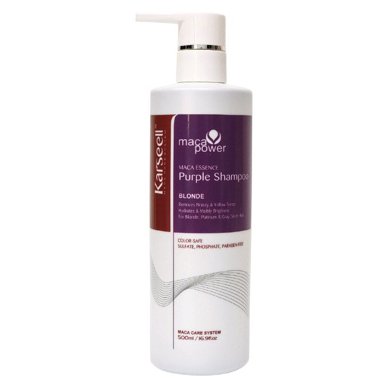 SHAMPOO MATIZADOR DE RUBIOS NEUTRALIZADOR DE TONOS COBRIZOS Y REPARADOR CON ESENCIA DE MACA PERUANA KARSEELL 500ML