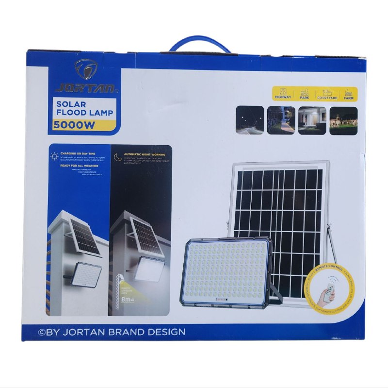 LUZ LED, LAMPARA SOLAR REFLECTOR SOLAR LED DE ALTA POTENCIA CON PANEL SOLAR Y BATERIA PARA ILUMINACION EXTERIOR 5000W JORRAN SOLAR FLOOD LAMP