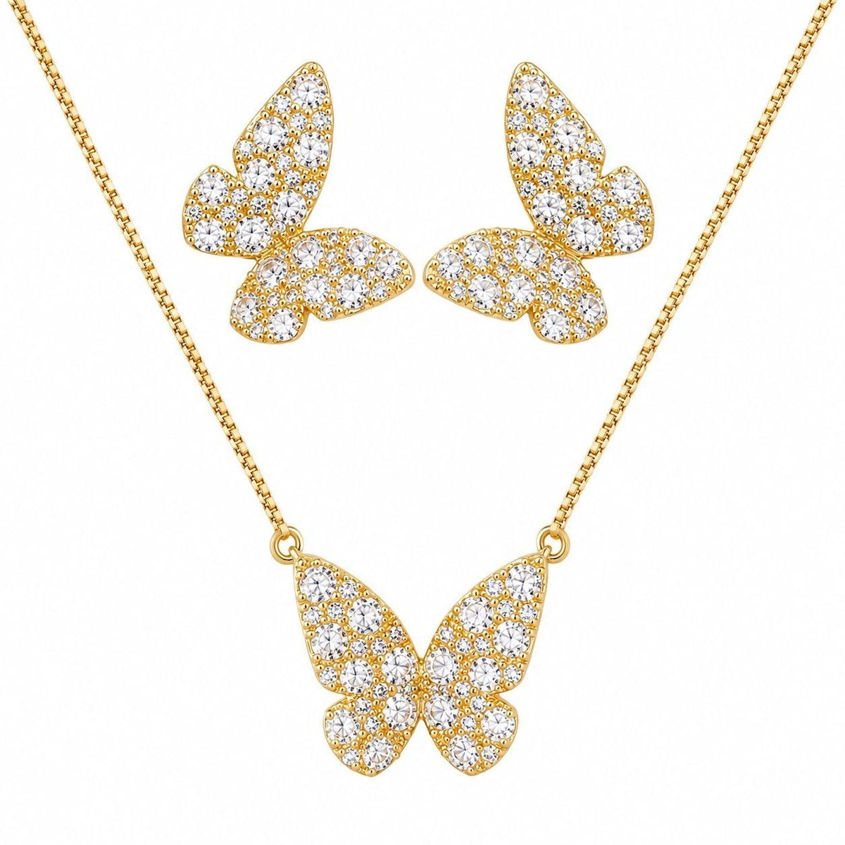 SET DE ENCHAPE PARA DAMA COLLAR INTEGRADO Y TOPOS MARIPOSA CON PAVÉ DE CIRCONES