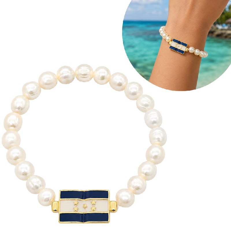 PULSERA DE ENCHAPE ELASTICA PARA DAMA CON DISEÑO DE HONDURAS