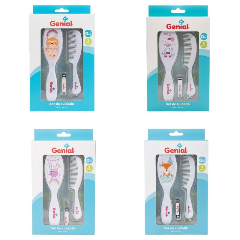 SET DE ASEO PERSONAL PARA BEBES DE 3 PIEZAS GENIAL, CEPILLO PEINE Y CORTAUÑAS