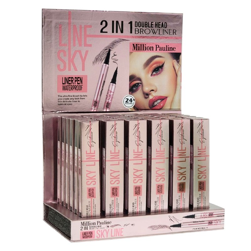 LAPIZ DELINEADOR 2 EN 1 DE OJOS Y CEJAS RESISTENTE AL AGUA TEXTURA SEDOSA Y BRILLO SATURADO EFECTO OJOS GRANDES MILLION PAULINE 0.8+0.8ML (DUPE DE MAYBELLINE)