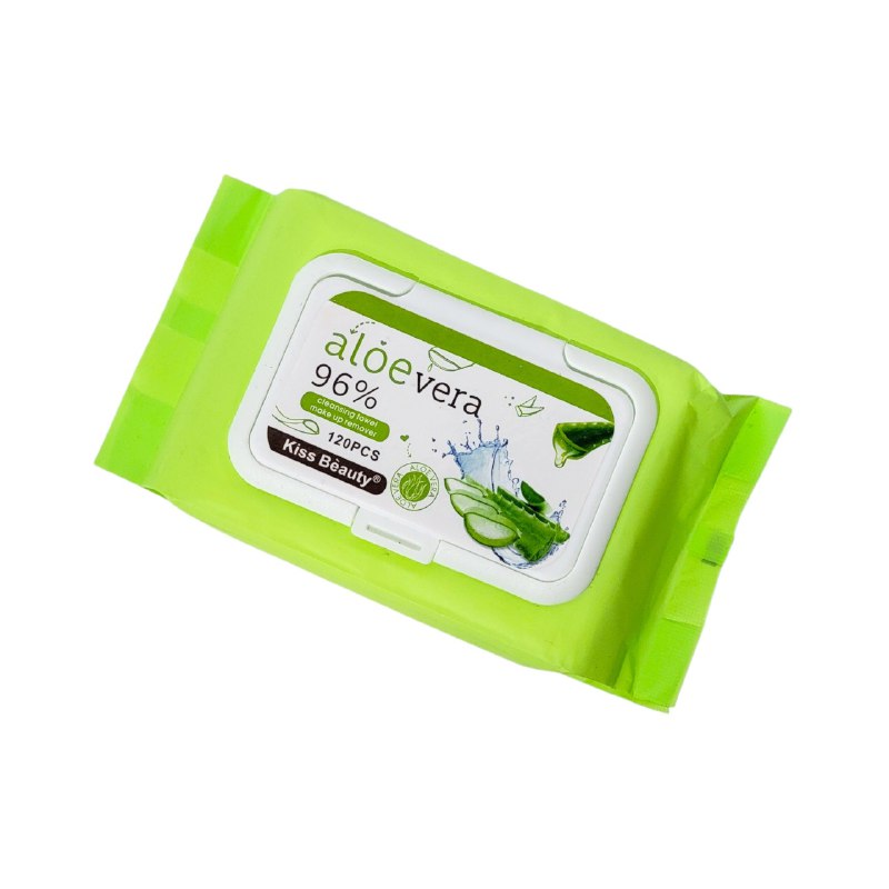 TOALLITAS HUMEDAS FACIALES DESMAQUILLANTES DE ALOE VERA HIDRATANTE KISS BEAUTY 120UND