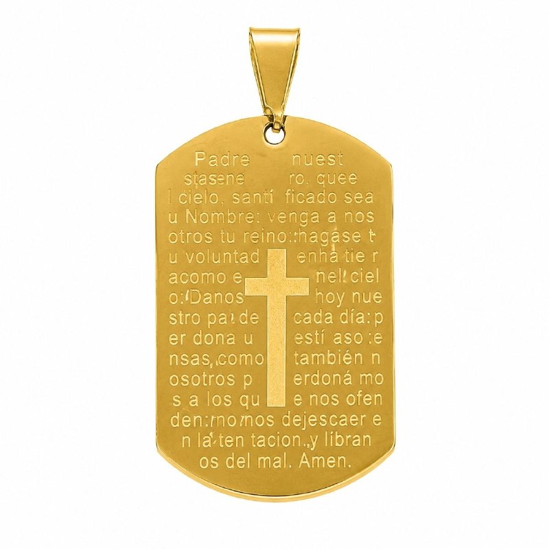 DIJE DE ENCHAPE PARA CADENA CON DISEÑO DE PADRE NUESTRO Y CRUZ 6CM