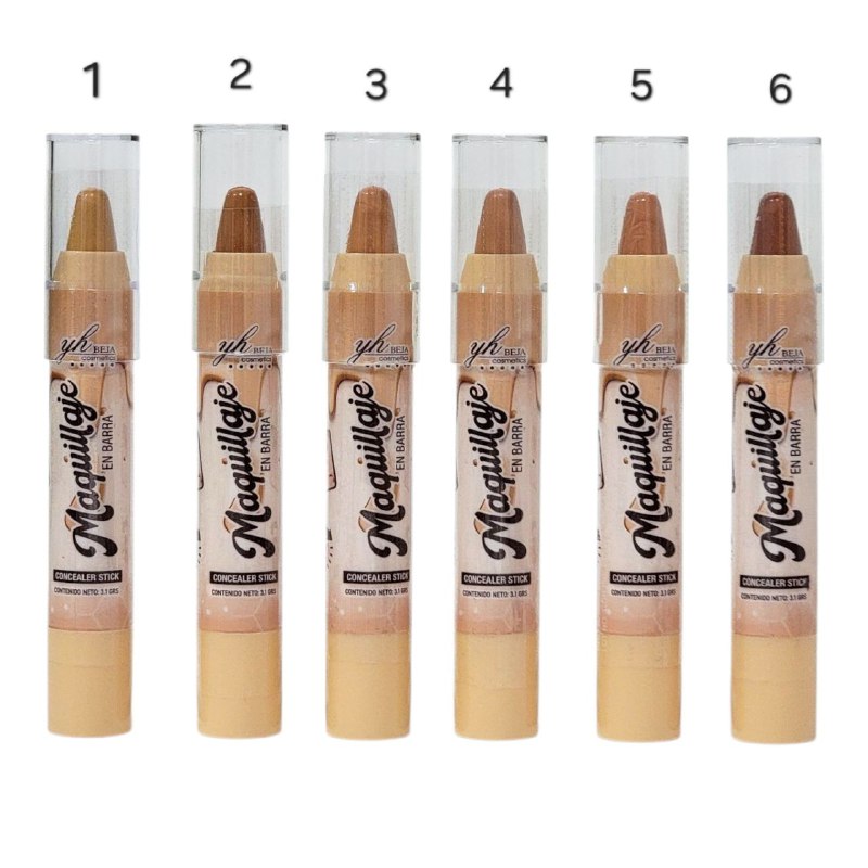 CORRECTOR DE MAQUILLAJE EN BARRA DE LARGA DURACION 12H, 6 TONOS 3.1G, SE ADAPTA A TU TONO DE PIEL DE COBERTURA PERFECTA Y APARIENCIA NATURAL YH BEJA COSMETICS