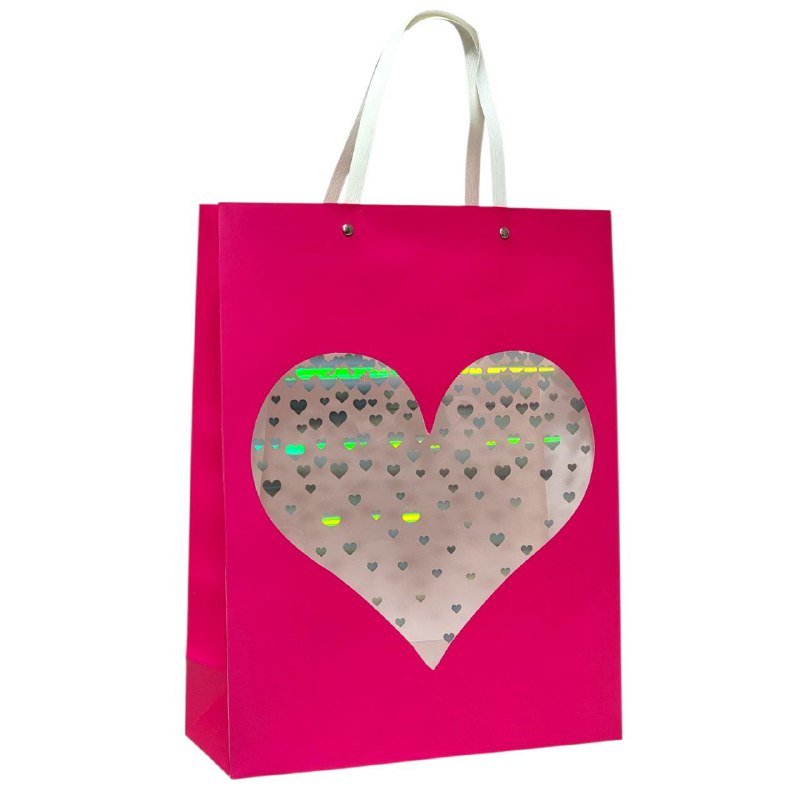 BOLSA DE REGALO DE CORAZON TRANSPARENTE GRANDE 30X12X41CM
