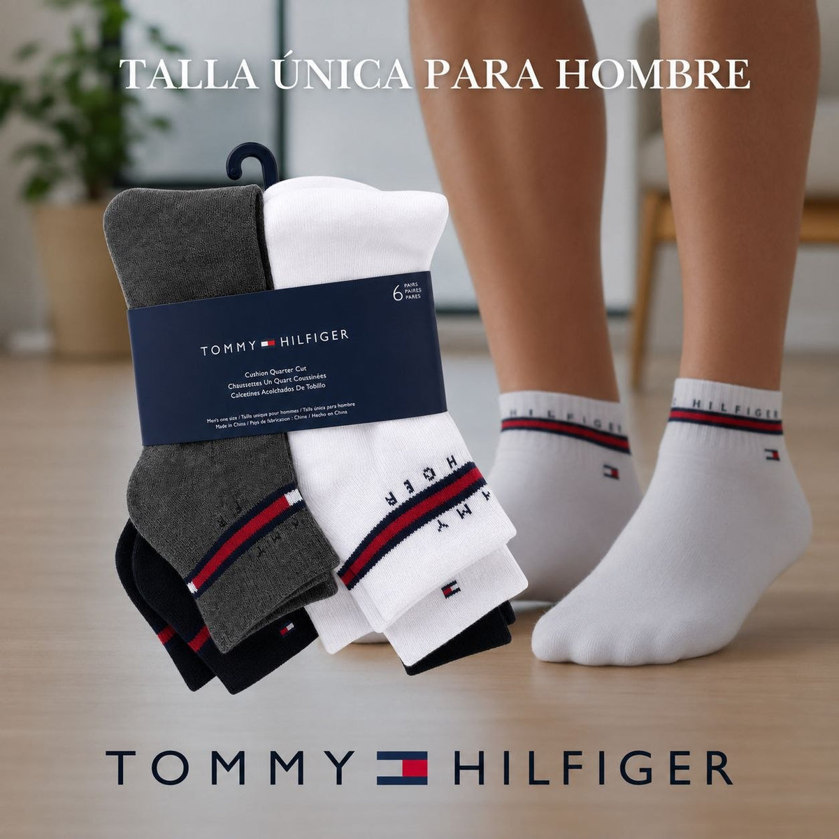 CALCETA TOBILLERA TOMMY HILFIGER PARA HOMBRE 6 PARES TALLA ÚNICA