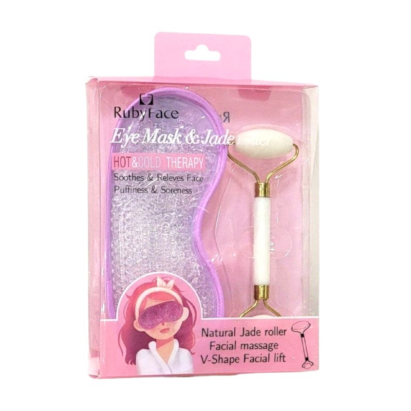 KIT FACIAL, MASCARILLA PARA OJOS Y RODILLO DE JADE, TERAPIA FRIO Y CALOR, CALMA Y ALIVIA LA HINCHAZON FACIAL 3 COLORES RUBY FACE