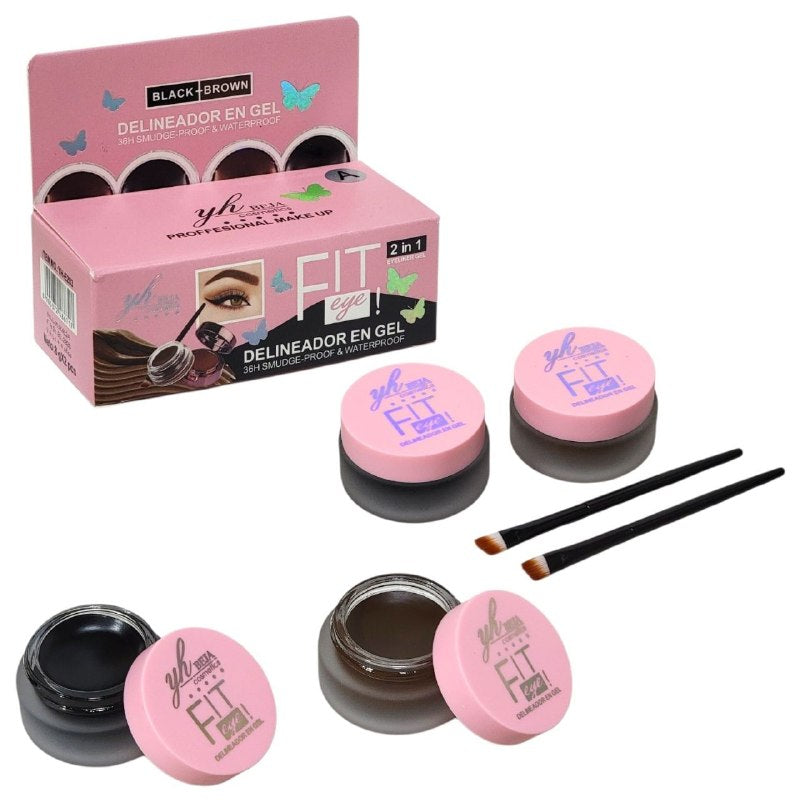 GEL DELINEADOR EN GEL COLORACIÓN PRECISA TEXTURA SUAVE NO SE OBSTRUYE DELINEADO PRUEBA DE MANCHAS Y RESISTENTE 3 TONOS YH BEJA COSMETICS 2X8G