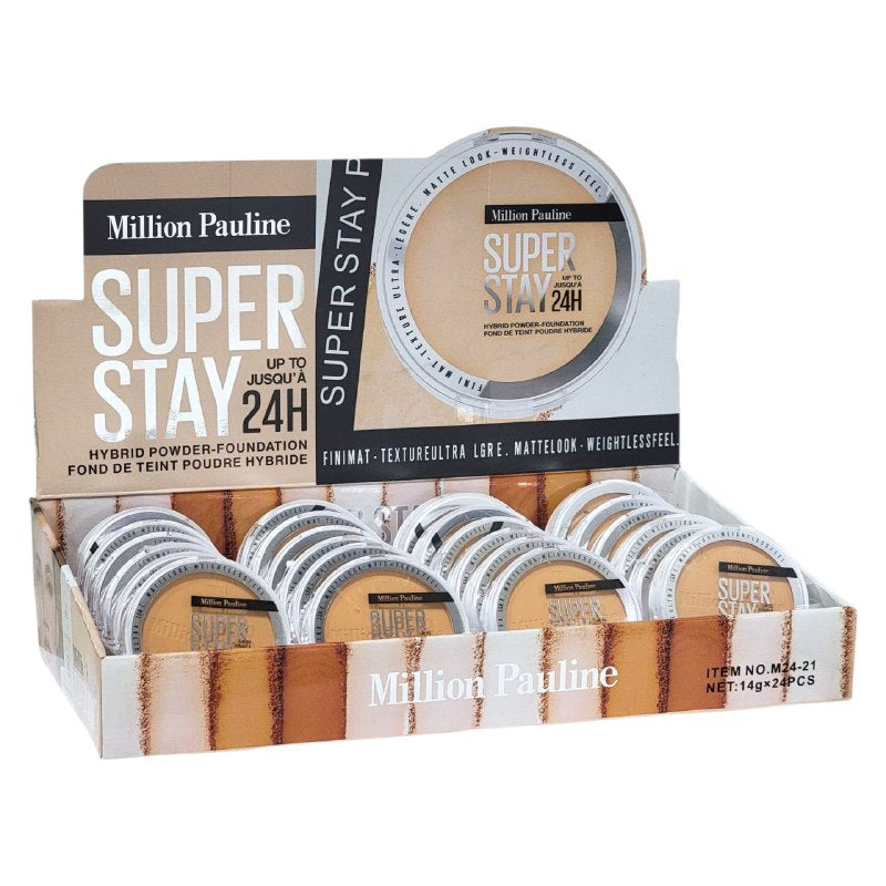 BASE DE MAQUILLAJE HIBRIDA EN POLVO MATE SUAVE 24H Y RESISTENTE AL AGUA MILLION PAULINE 14G (DUPE DE MAYBELLINE)