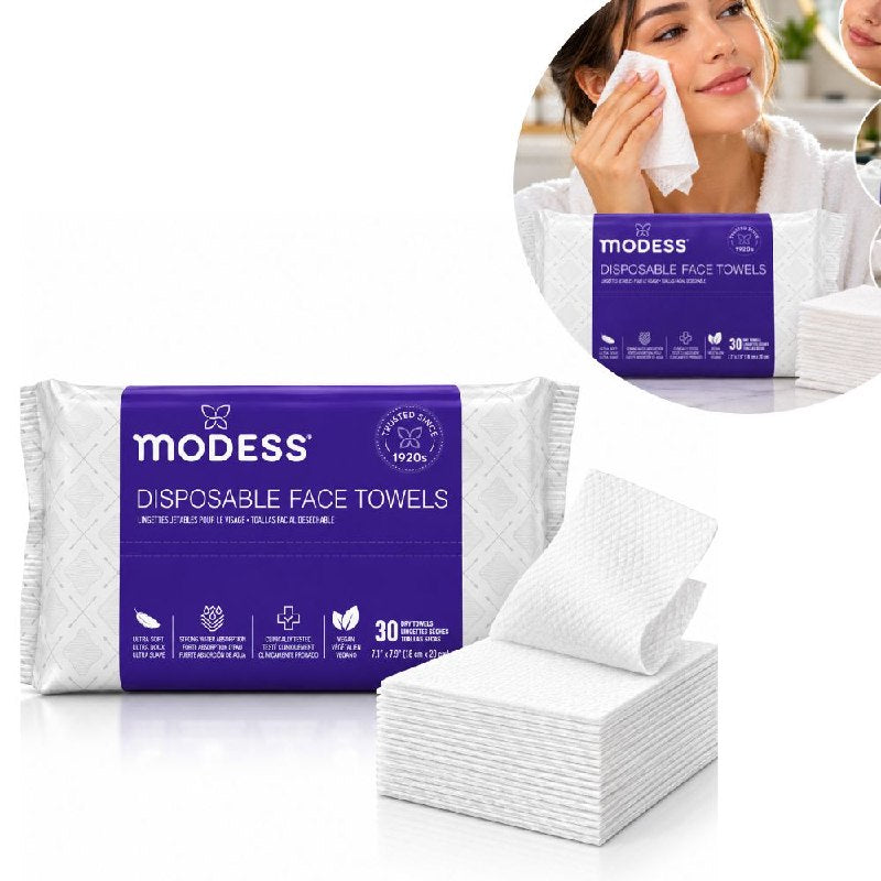 TOALLITAS FACIALES DESECHABLES PARA LIMPIEZA Y SECADO ULTRA SUAVES MODESS 30UND