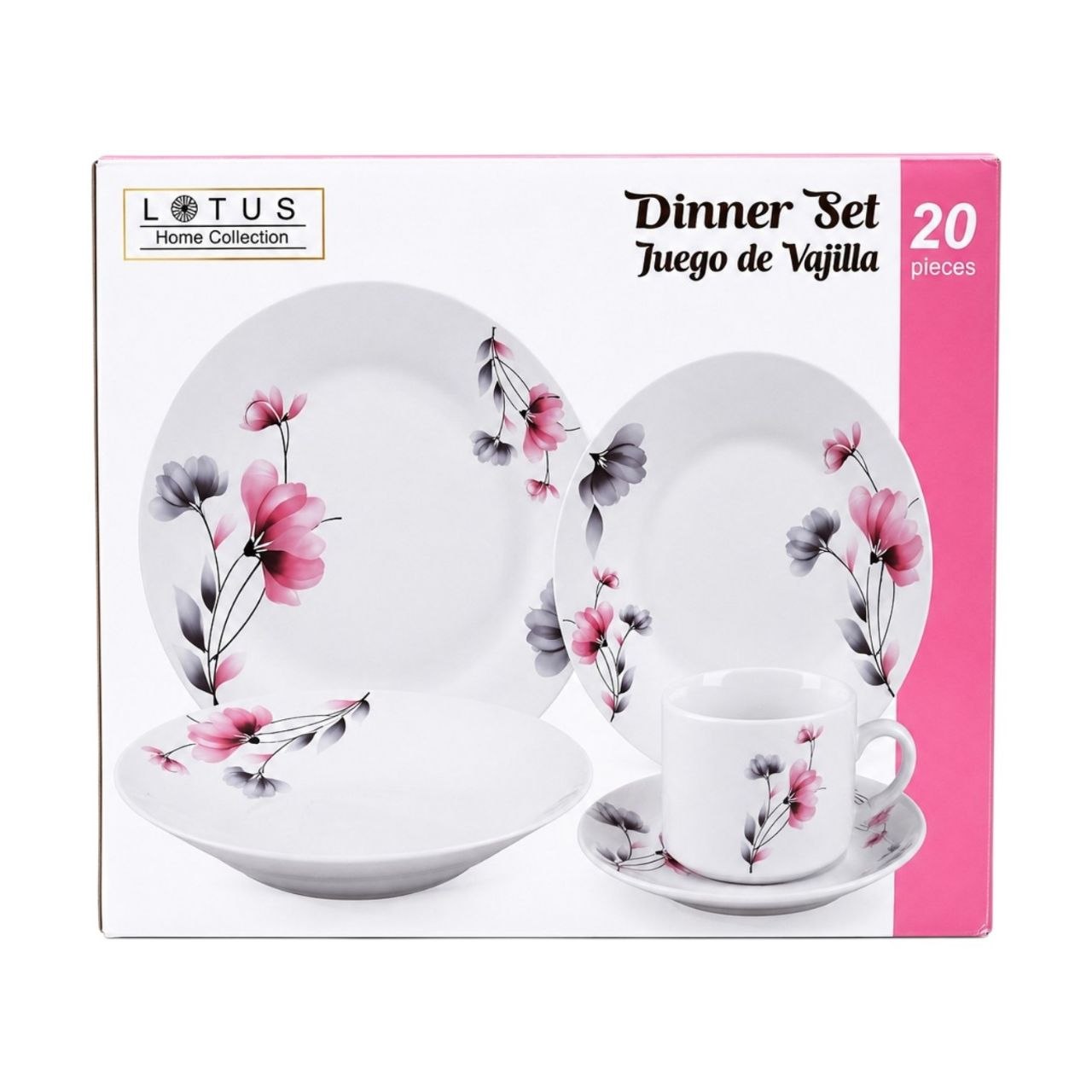 VAJILLA DE PORCELANA FLORAL 20PCS LOTUS HOME COLLECTION 20PCS