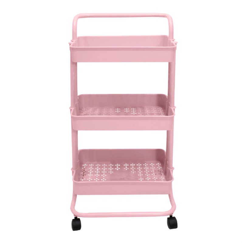 ESTANTE CARRITO DE ALMACENAMIENTO RODANTE DE 3 NIVELES PLASTICO COLOR ROSADO
