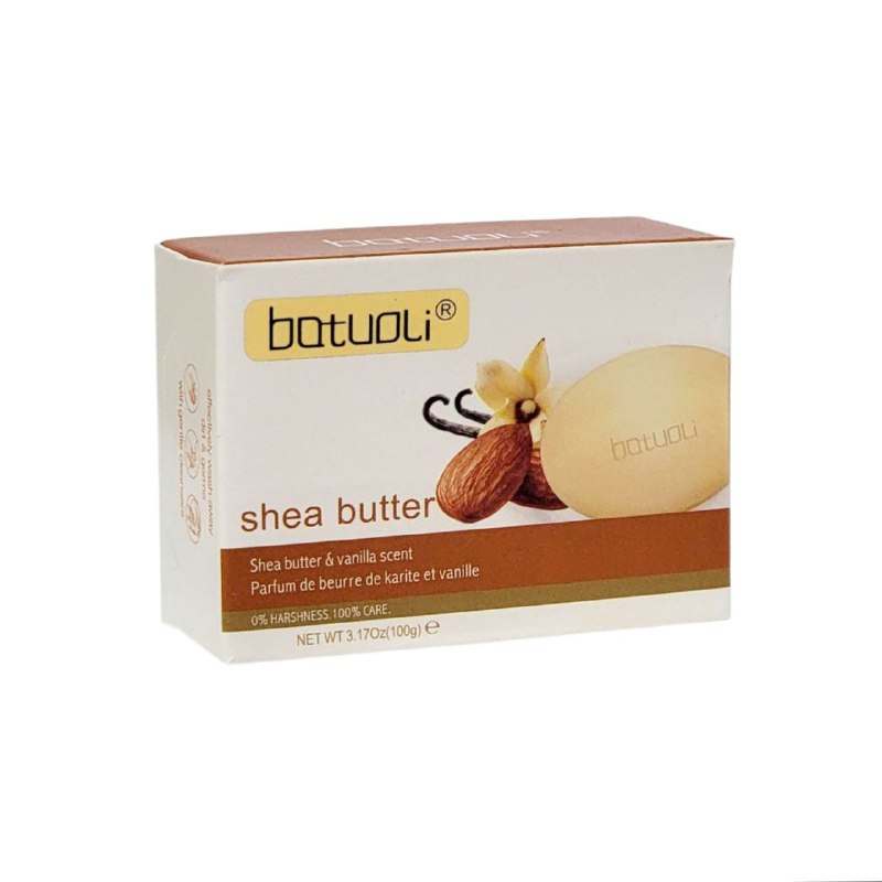 JABON CORPORAL EN BARRA CON AROMA DE MANTECA DE KARITE Y VAINILLA, PARA UNA PIEL SUAVE, HIDRATADA Y BRILLANTE BATUOLI 100G (DUPE DE DOVE)