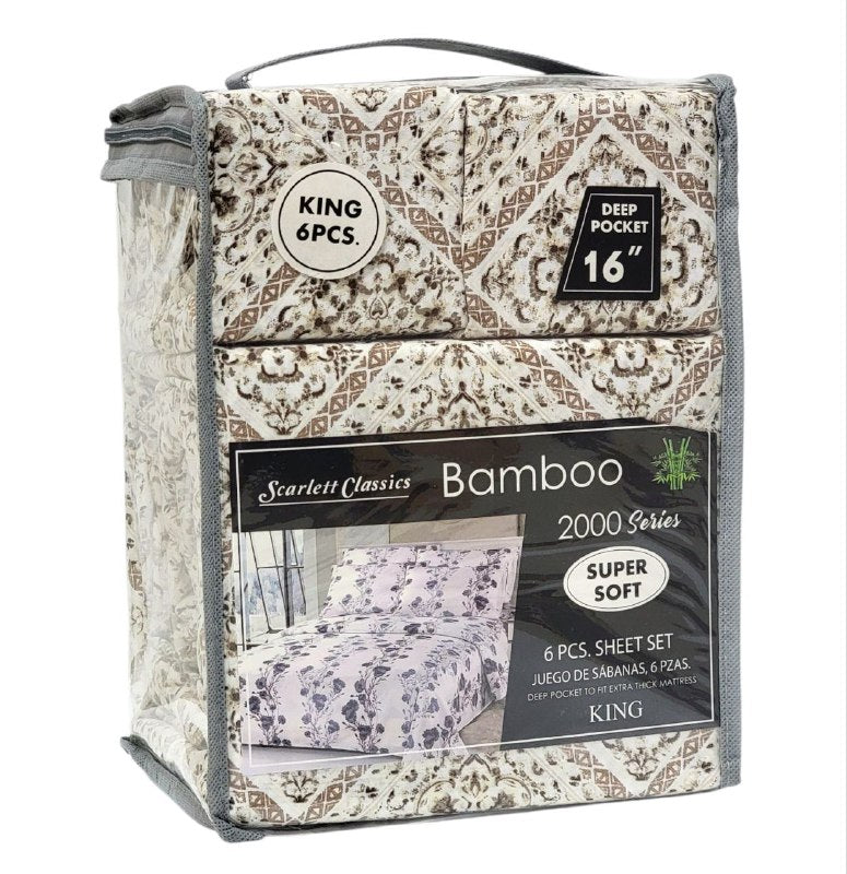 JUEGO DE SABANAS CAMERA DE 6 PIEZAS KING SCARLETT CLASSICS BAMBOO, 25 ESTILOS