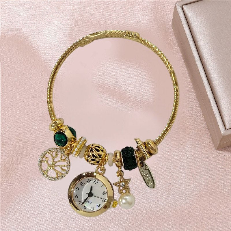 RELOJ ECONOMICO ESTILO PANDORA PARA DAMA DE ACERO CON BAÑO DE ENCHAPE