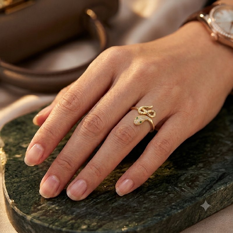 ANILLO DE ENCHAPE PARA DAMA AJUSTABLE CON DISEÑO DE SERPIENTE ESTILO BVLGARI