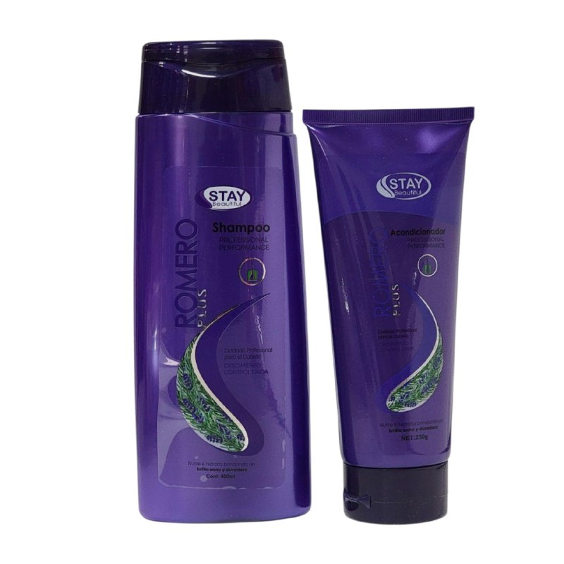 SHAMPOO PARA EL CABELLO EN SET Y ACONDICIONADOR NATURAL DE ROMERO, HIDRATA Y REPARA DEJANDO BRILLO NATURAL STAY BEAUTIFUL