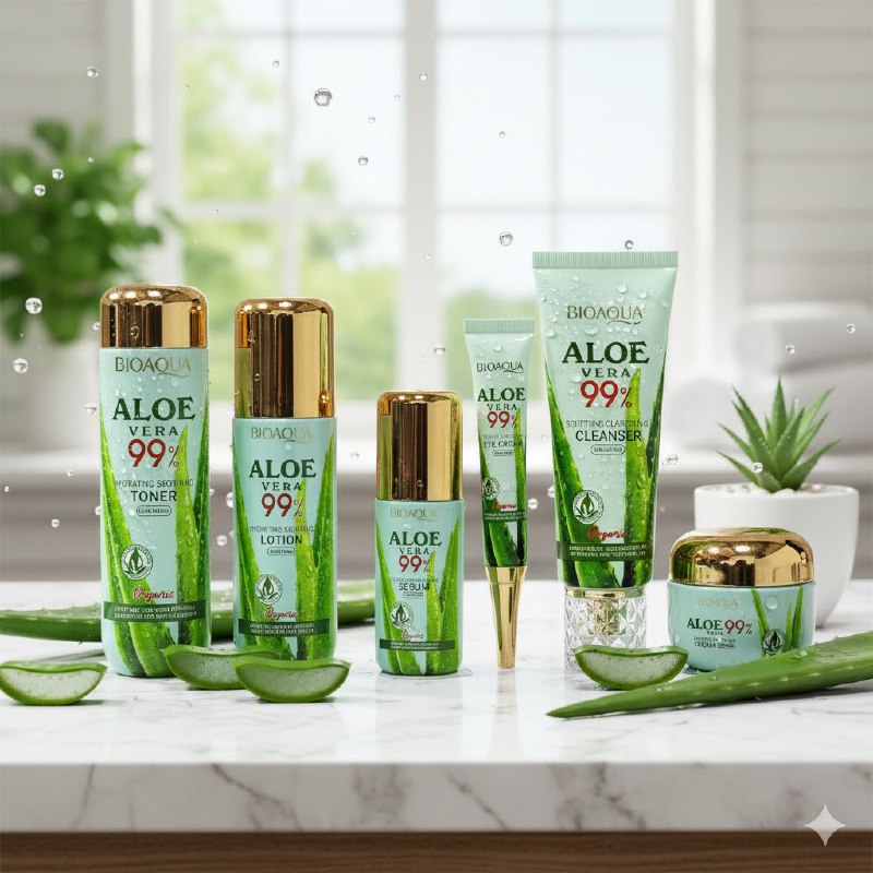 SET DE CUIDADO FACIAL DE HIDRATACION Y REPARACION A BASE DE ALOE VERA 6PCS BIOAQUA