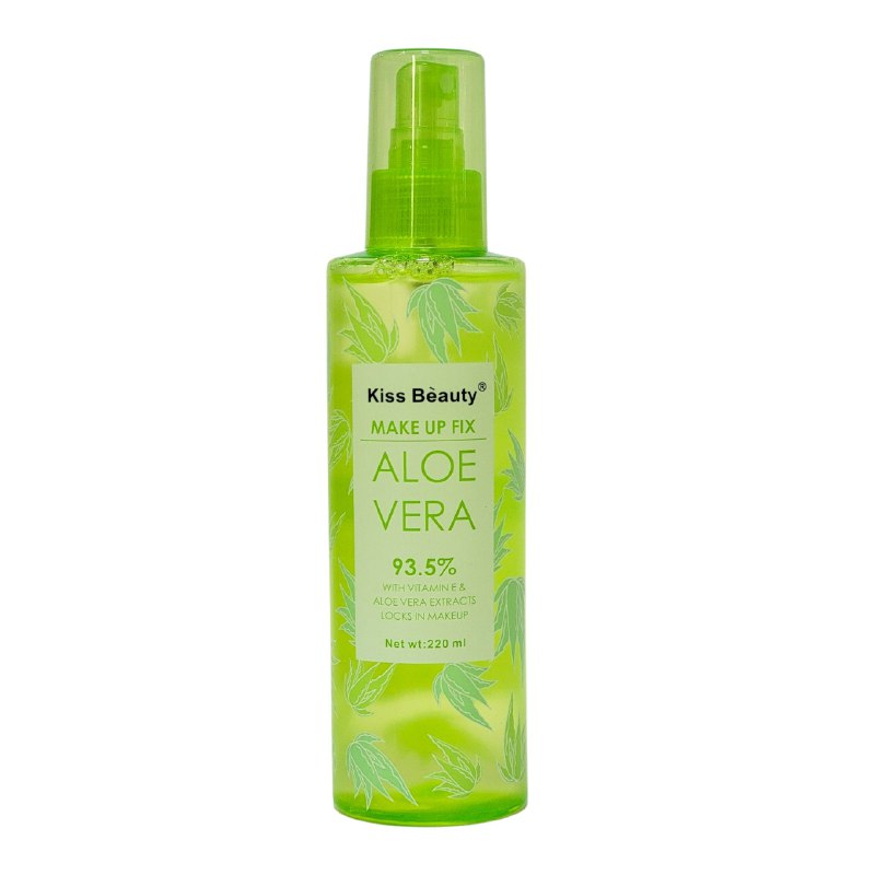 FIJADOR DE MAQUILLAJE DE ALOE VERA MEGA HIDRATANTE, RICO, LIGERO Y DE RAPIDA ABSORCION, PIEL TERSA Y SUAVE KISS BEAUTY 220ML