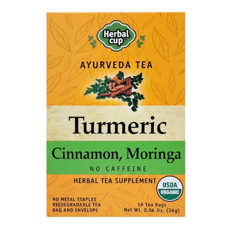 TE DE CURCUMA CANELA Y MORINGA ORGANICO SIN CAFEINA QUE PROMUVE EL BIENESTAR GENERAL HERBAL 16UND