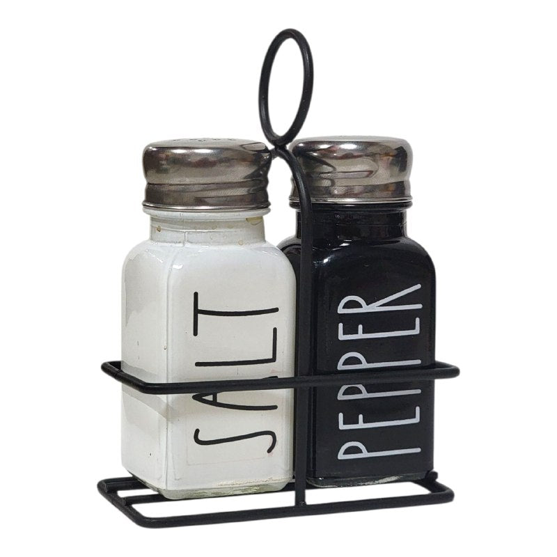 RECIPIENTE PARA SAL Y PIMIENTA DE VIDRIO CON SOPORTE METALICO 4X4X9,5CM Y CAPACIDAD 70ML LIFEART