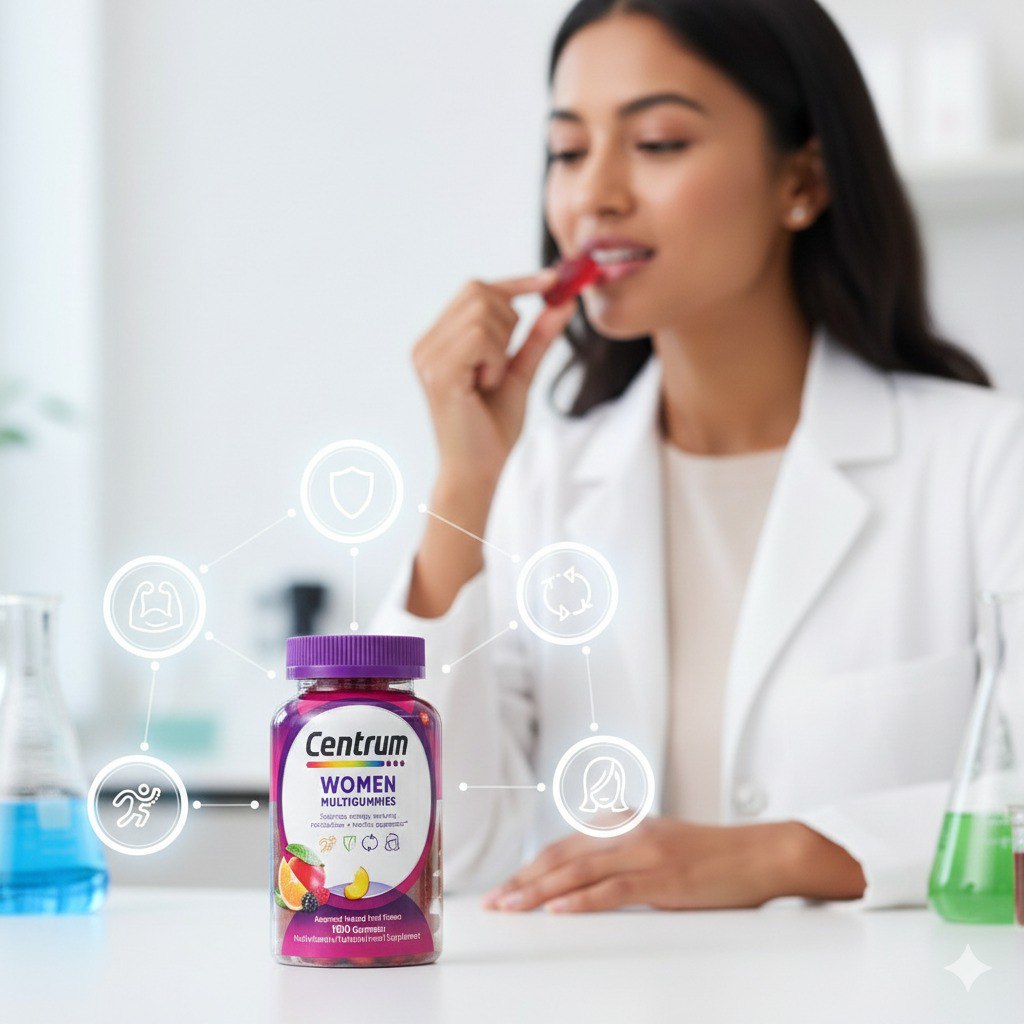 VITAMINAS EN GOMITAS PARA MUJER, APOYAN LA ENERGIA, INMUNIDAD, METABOLISMO, APARIENCIA SALUDABLE SABORES FRUTALES NATURALES CENTRUM 100UND