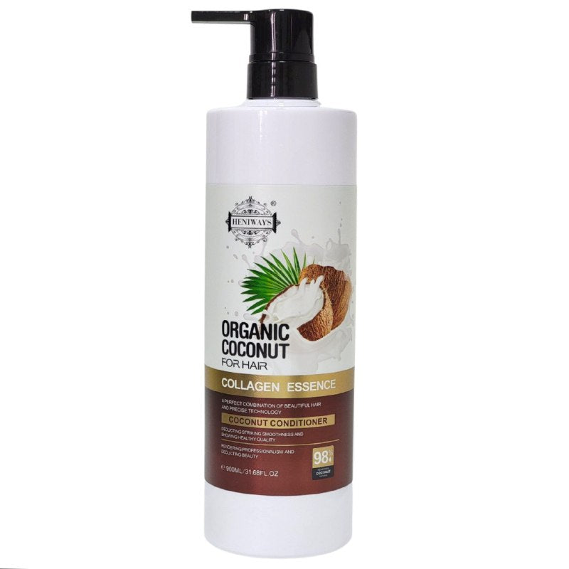 ACONDICIONADOR PARA EL CABELLO CON COLAGENO DE COCO NUTRITIVO 900ML, PROPORCIONA NUTRICION PROFUNDA PARA TODO TIPO DEL CABELLO, FORMULA NATURAL REPARADORA PROMOVIENDO EL CRECIMIENTO SUAVE Y CON BRILLO HENIWAYS