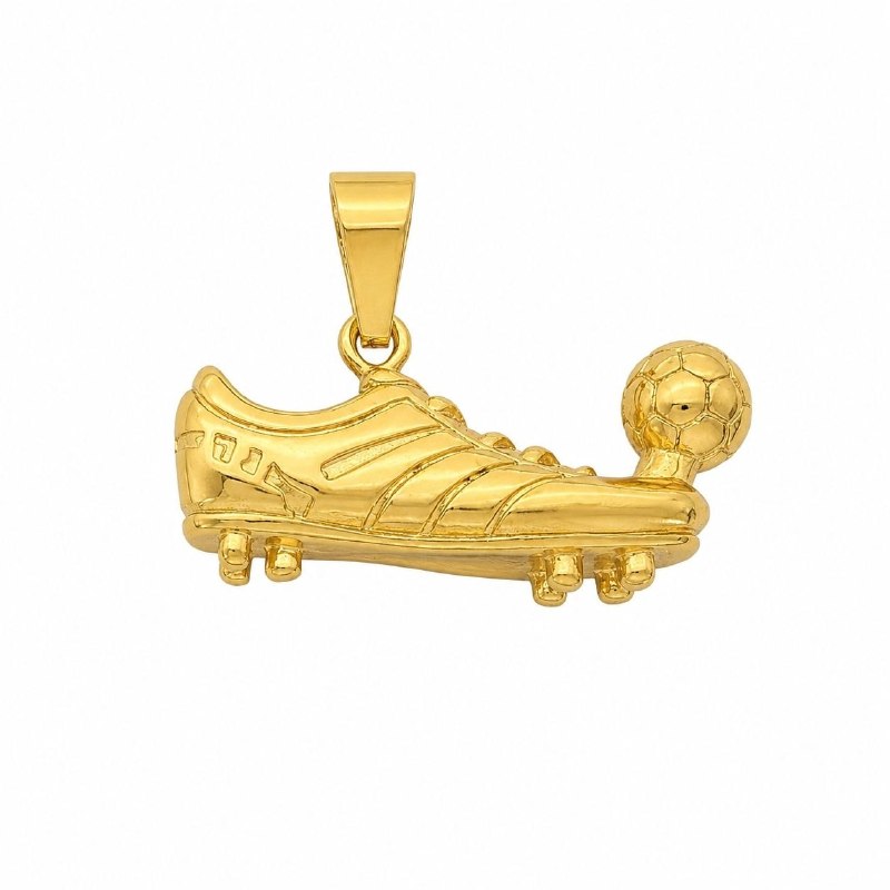 DIJE DE ENCHAPE PARA CADENA CON DISEÑO DE ZAPATO DE FUTBOL Y BALON 3.1CM