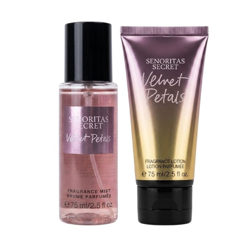 SET MINI SENORITAS SECRET VELVET PETALS SPLASH 75ML CREMA CORPORAL 75ML (M) (AROMA SIMILAR VICTORIA SECRET VELVET PETALS)