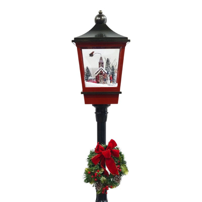 DECORACION ADORNO FAROL NAVIDEÑO ELECTRICO MUSICAL CON NEVADA ARTIFICIAL Y ILUMINACION LED, PARA INTERIORES O EXTERIORES 44X38.5X56.5CM