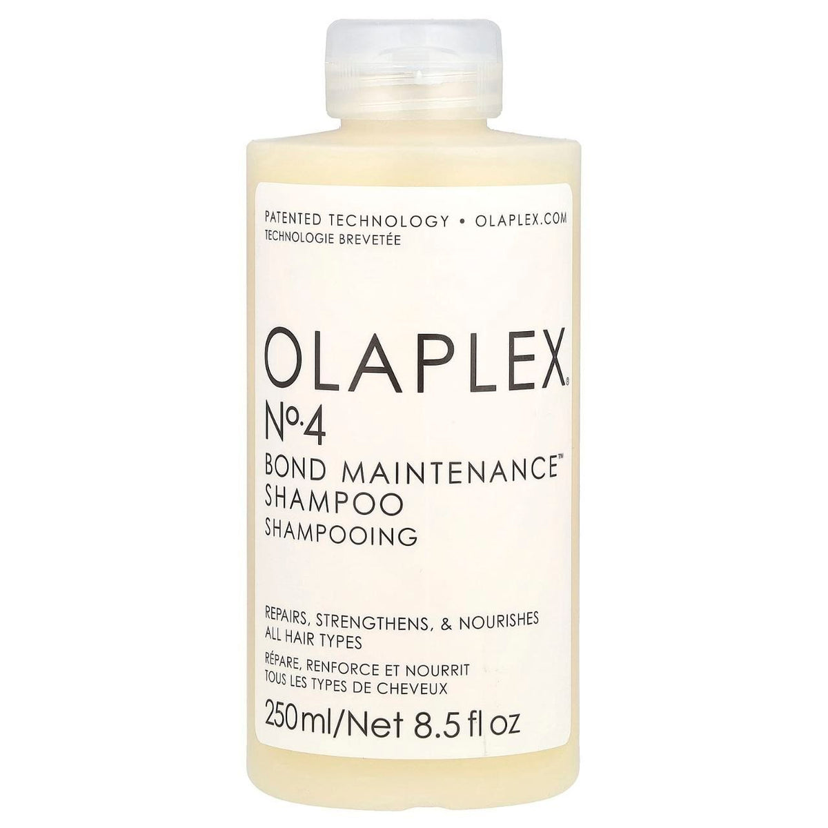 SHAMPOO REPARADOR DE ALTA GAMA CON BIS-AMINOPROPIL DIGLICOL DIMALEATO N°4 OLAPLEX 250ML