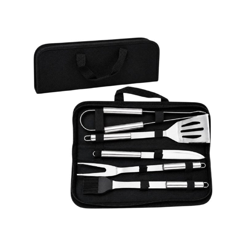 SET DE UTENSILIOS PARA BARBACOA EN ACERO INOXIDABLE CON ESTUCHE 6 PZAS