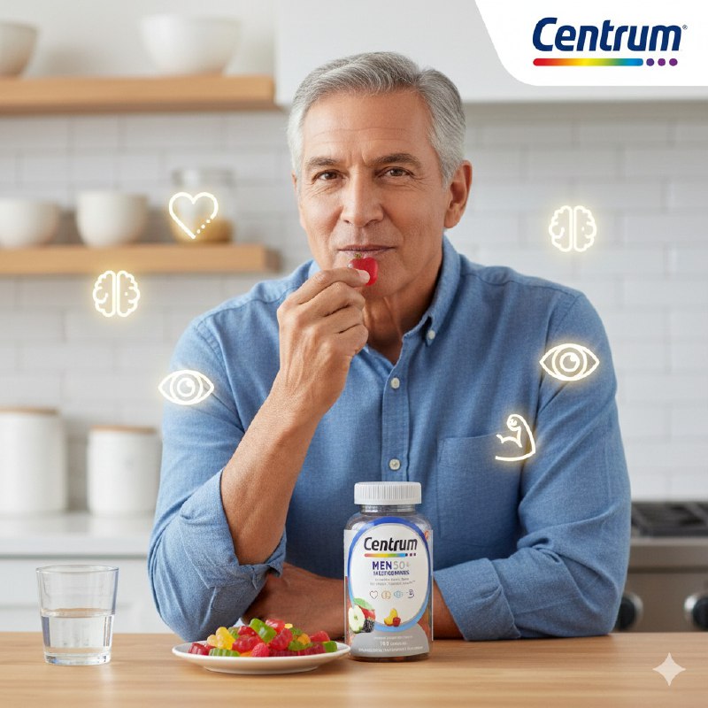 VITAMINAS EN GOMITAS PARA HOMBRE DE 50+ PARA LA SALUD DEL CORAZON, CEREBRO, OJOS, ETC CENTRUM 140UND