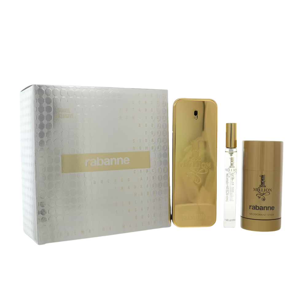 SET PACO RABANNE 1 MILLION TRAVEL EXCLUSIVE EDT 100ML EDT 10ML DESODORANTE 75ML (H)