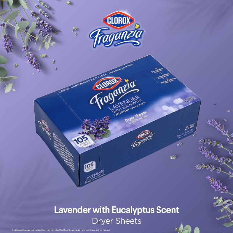 DETERGENTE TOALLIAS HOJAS PARA SECADORA, CONTROLA LA ESTATICA, OLOR A LAVANDA CON EUCALIPTO CLOROX 105UND