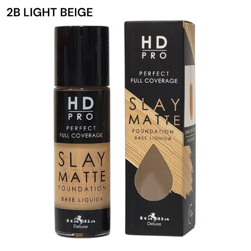 BASE DE MAQUILLAJE LIQUIDA LIVIANA LIBRE DE ACEITE ACABADO MATE TONO 2B LIGHT BEIGE ITALIA DELUXE HD PRO PERFECT FULL COVERAGE SLAY MATTE 30ML