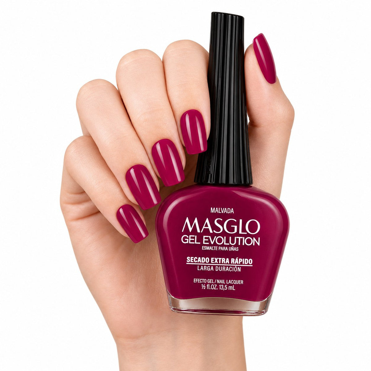 ESMALTE DE UÑAS CON EFECTO GEL DE SECADO EXTRA RÁPIDO MASGLO GEL EVOLUTION PASO 2 "ESTILO MALVADA" 13.5 ML