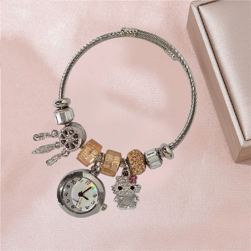 RELOJ ECONOMICO ESTILO PANDORA PARA DAMA DE ACERO CON BAÑO DE ENCHAPE