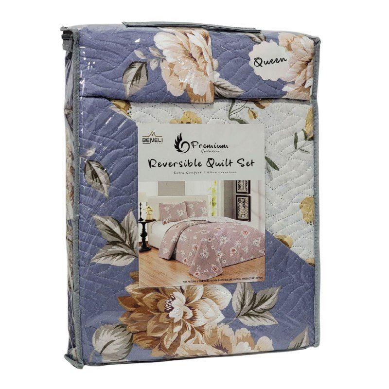 JUEGO DE SABANAS CAMERA EDREDON REVERSIBLE DE 3PCS QUEEN BENELI HOME