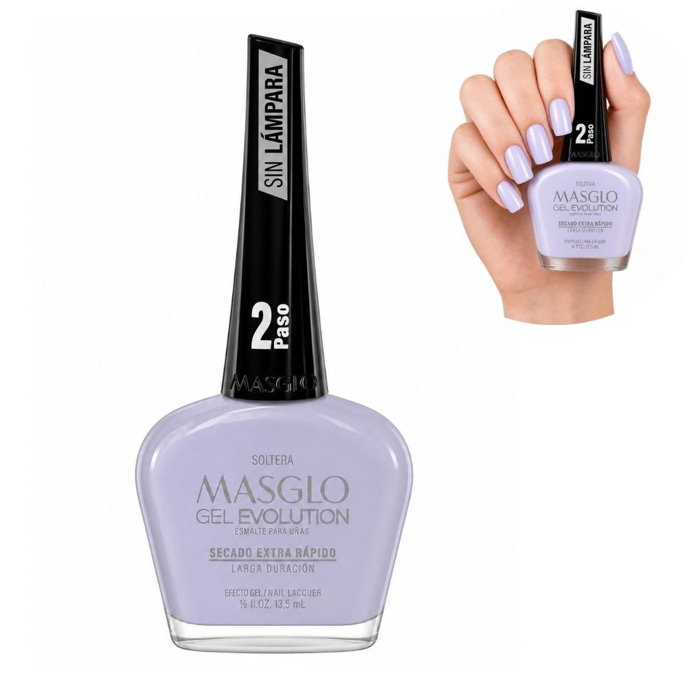 ESMALTE DE UÑAS CON EFECTO GEL DE SECADO EXTRA RÁPIDO MASGLO GEL EVOLUTION PASO 2 "ESTILO SOLTERA" 13.5 ML
