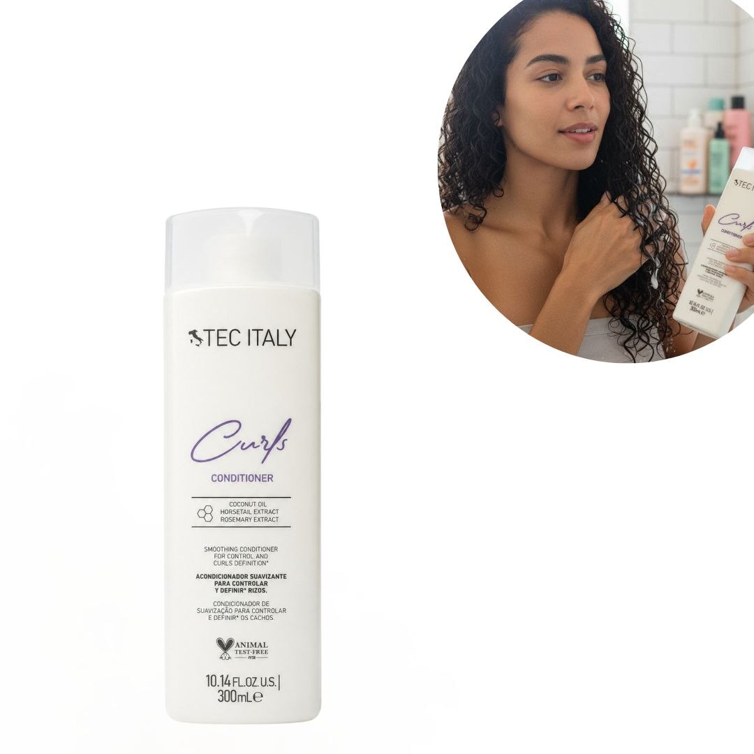 ACONDICIONADOR PARA CABELLO RIZADO CON ACEITE DE COCO Y EXTRACTO DE COLA DE CABALLO Y ROMERO TEC ITALY 300ML