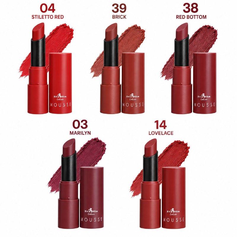 SET DE BRILLOS LABIALES MATTE ITALIA DELUX CALIENTE REDS TOP FIVE 3G