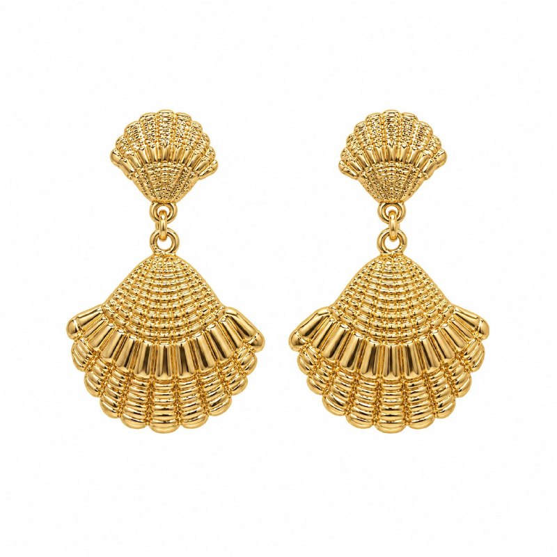 ARITOS DE ENCHAPE PARA DAMA CON DISEÑO DE CONCHA DE MAR 4CM